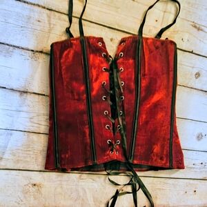 Velvet Kitten Red Velvet Lace-Up Corset Top M New